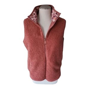 Vera Bradley Blush Fig Fleece Pocket Mock Neck Vest Size S/M